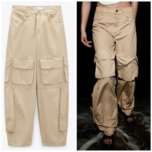 Zara Voluminous Pocketed Cargo Pants New - Picture 2 of 10